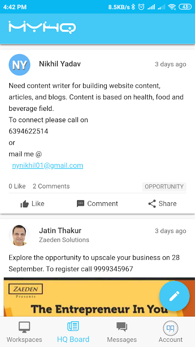 use myhq board comments to get freelance projects